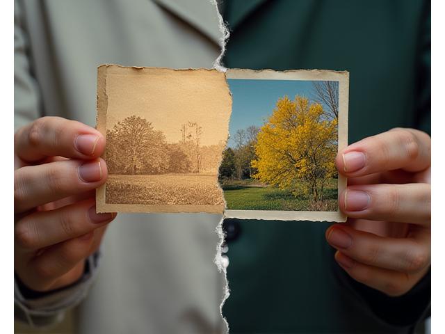 Oude beschadigde foto die digitaal wordt gerestaureerd, met een schone versie ernaast