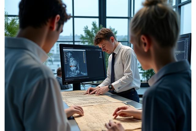 Team Erfgoed Anker werkt aan digitalisatie van een oud manuscript met moderne apparatuur